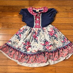 Floral Kids Dress with Navy and Pink Accents